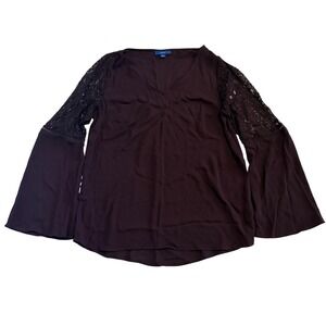 Apt 9 Plum Purple Lace Bell Sleeve V-Neck Blouse Top Chiffon Long Sleeve Sz M